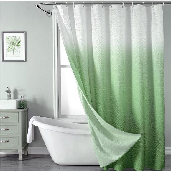 Bathroom Sage Green Shower Curtain Set Ombre with 12 Hooks, Modern Shower Curtai - Picture 1 of 6